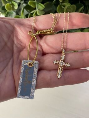 Brand New Isabella M. CZ Gold over Sterling Silver Cross Necklace